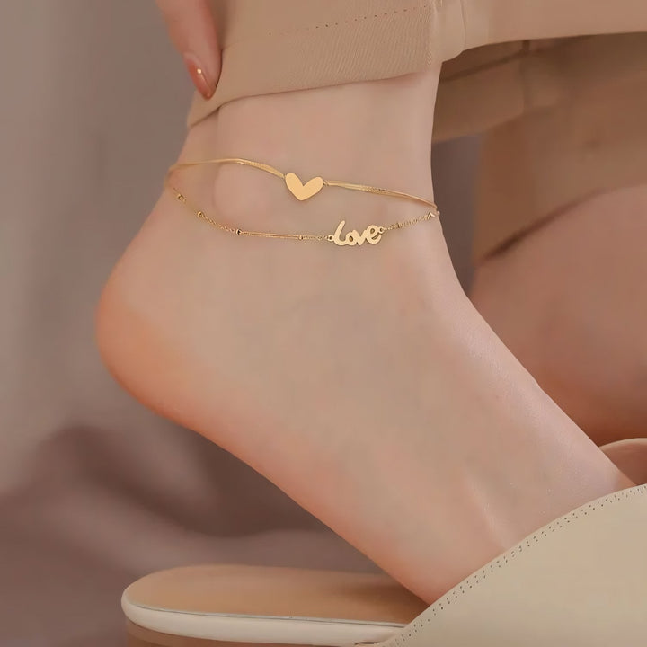 BowLift | Layered Love Heart Golden Anklet