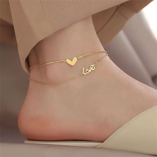 BowLift | Layered Love Heart Golden Anklet