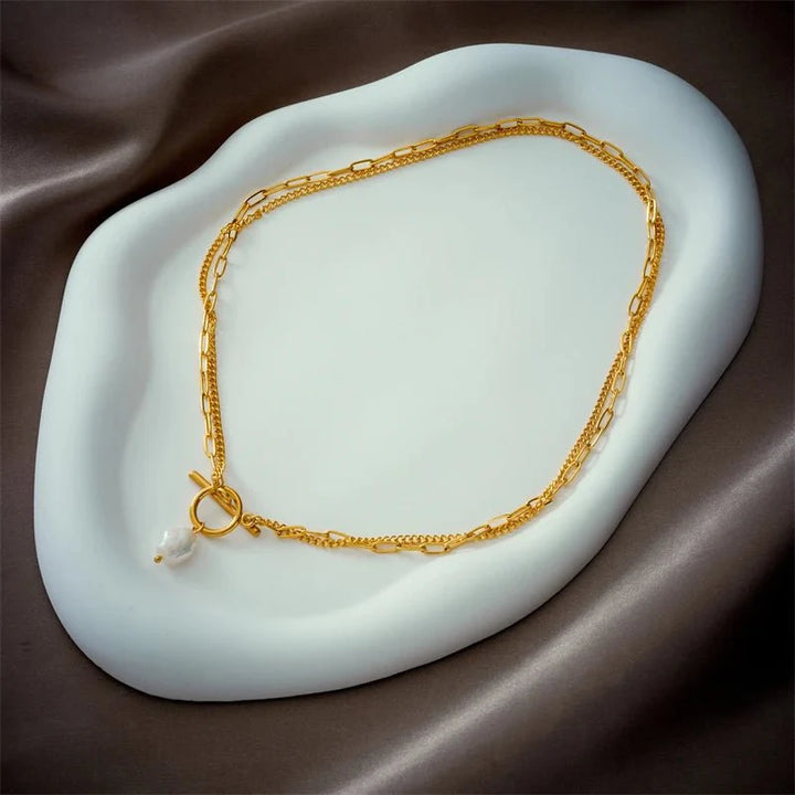 BowLift | Layered Pearl Circle Clasp Necklace