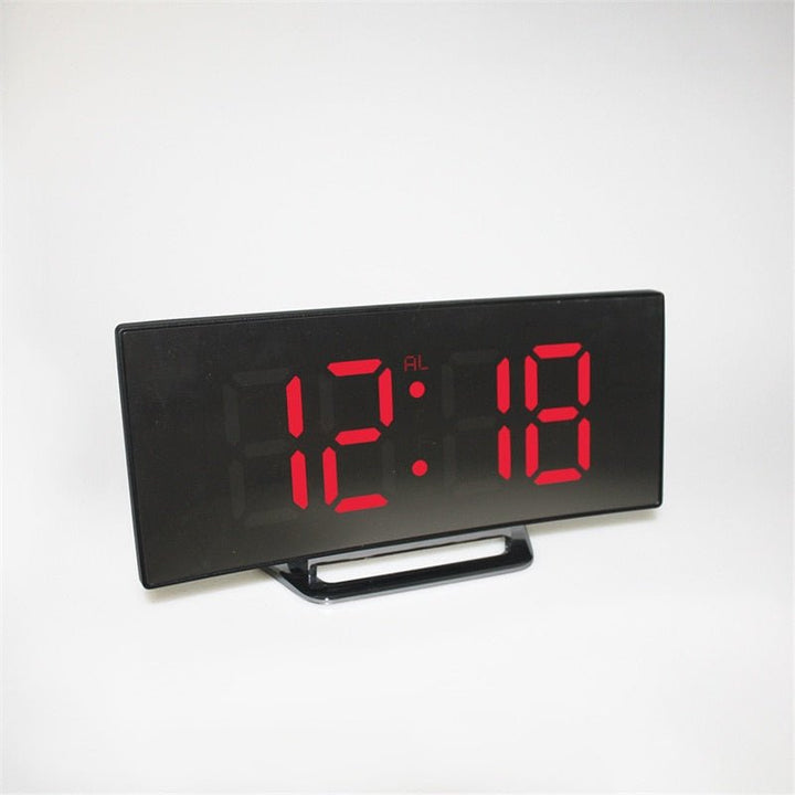 BowLift | LED Digital Alarm Clock – Curved Mirror Display, Table Clock with Snooze Function, Electronic Table Display, Bedroom and Living Room Decor