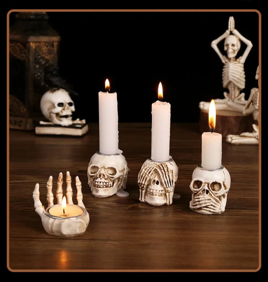 BowLift | GothicGlow 3pc Halloween Skull Candle Holder Set