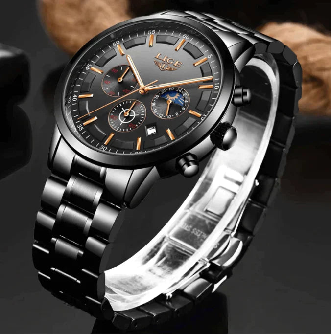 BowLift | VanguardTime | Military Black Steel Watch – Sleek & Sophisticated
