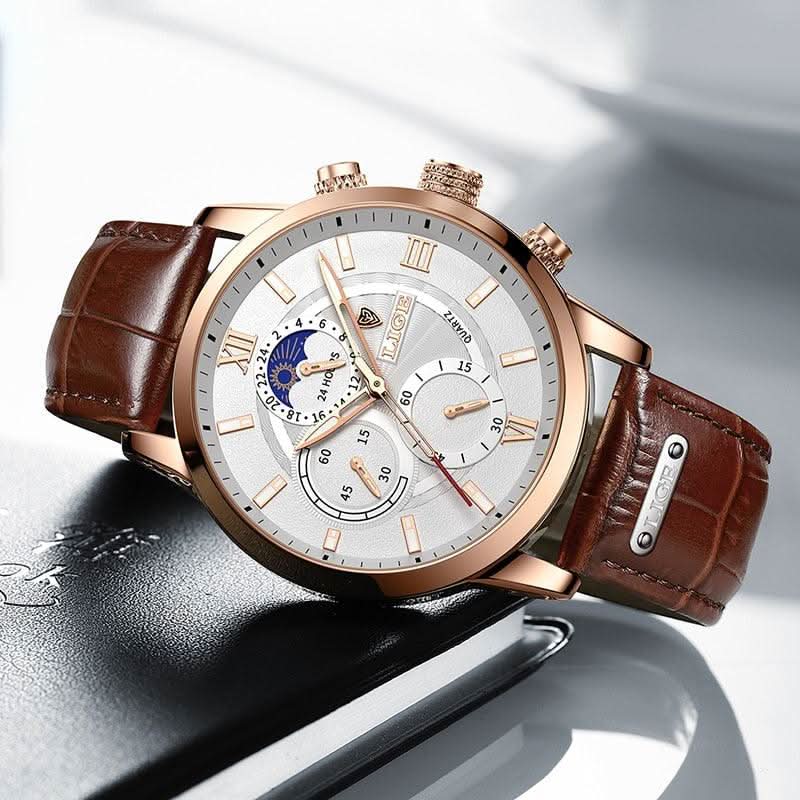 BowLift | Men’s Stainless Steel Leather Strap Watch with Date