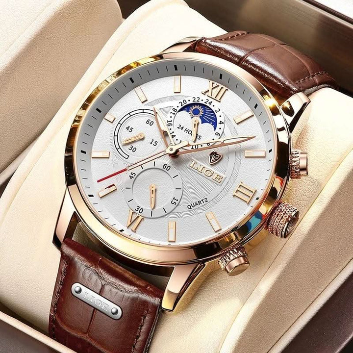 BowLift | Men’s Stainless Steel Leather Strap Watch with Date