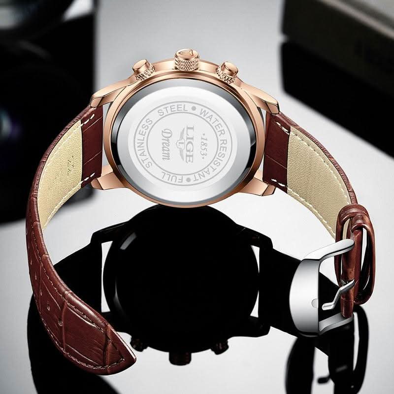 BowLift | Men’s Stainless Steel Leather Strap Watch with Date