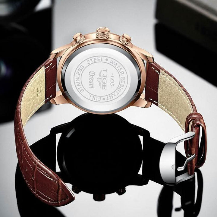 BowLift | Men’s Stainless Steel Leather Strap Watch with Date