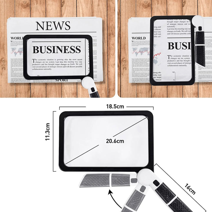 BowLift | Full-Page Handheld Magnifying Glass – 5X Magnification, LED Lighted Magnifier with 3 Modes, Ideal for Reading Books and Seniors
