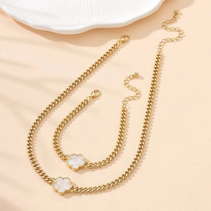 BowLift | Lucky Clover Cuban Chain Necklace and Bracelet Set