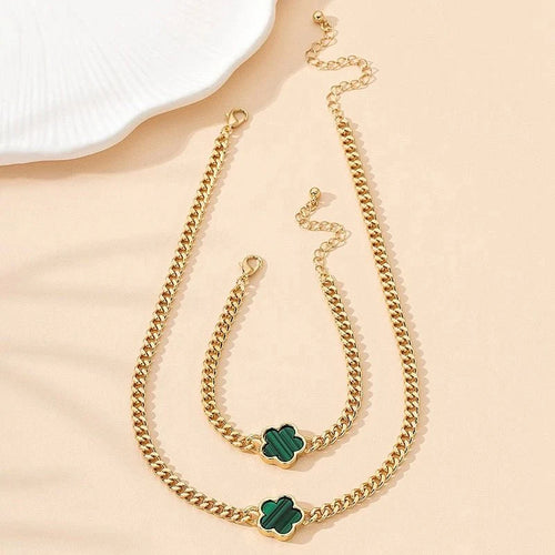 BowLift | Lucky Clover Cuban Chain Necklace and Bracelet Set