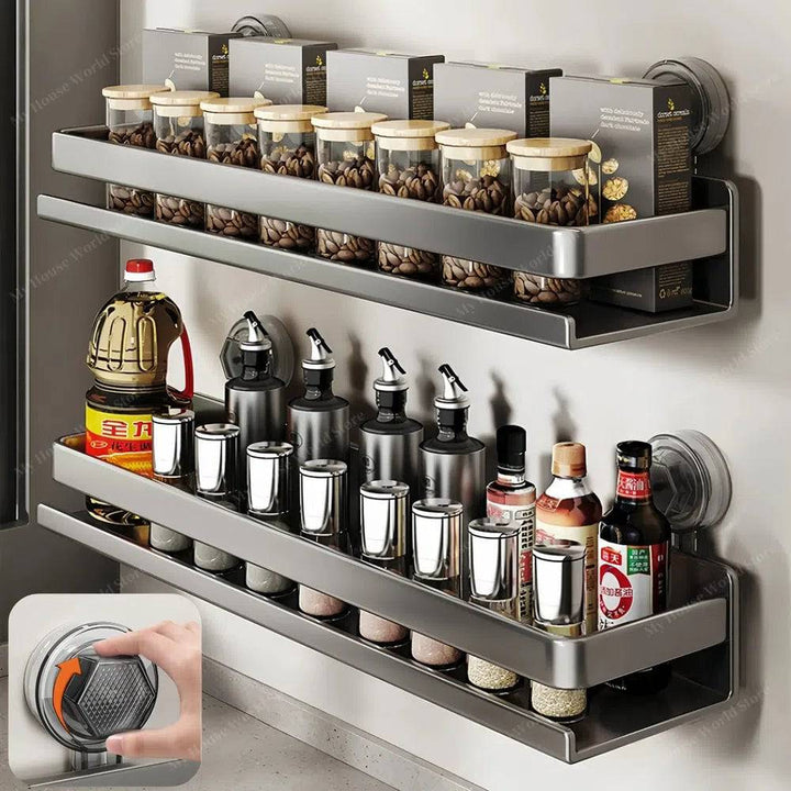 BowLift | Wall-Mounted Suction Cup Spice Rack Organizer for Kitchen Storage and Easy Access to Spices