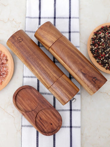 BowLift | Luxe Wooden Salt & Pepper Grinder Set with Tray - WoodSpice