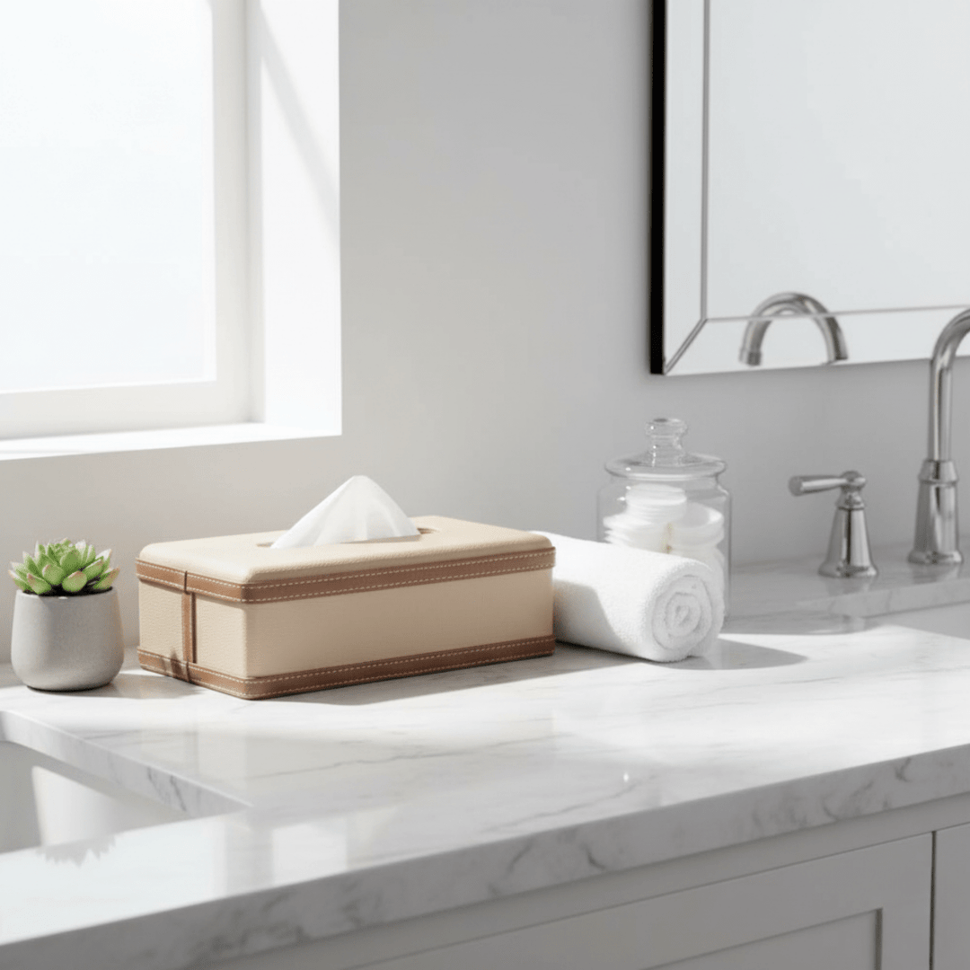 BowLift | LuxeTiera Leather Tissue Box Holder | Elegant handcrafted leatherite organizer for home, office, and car