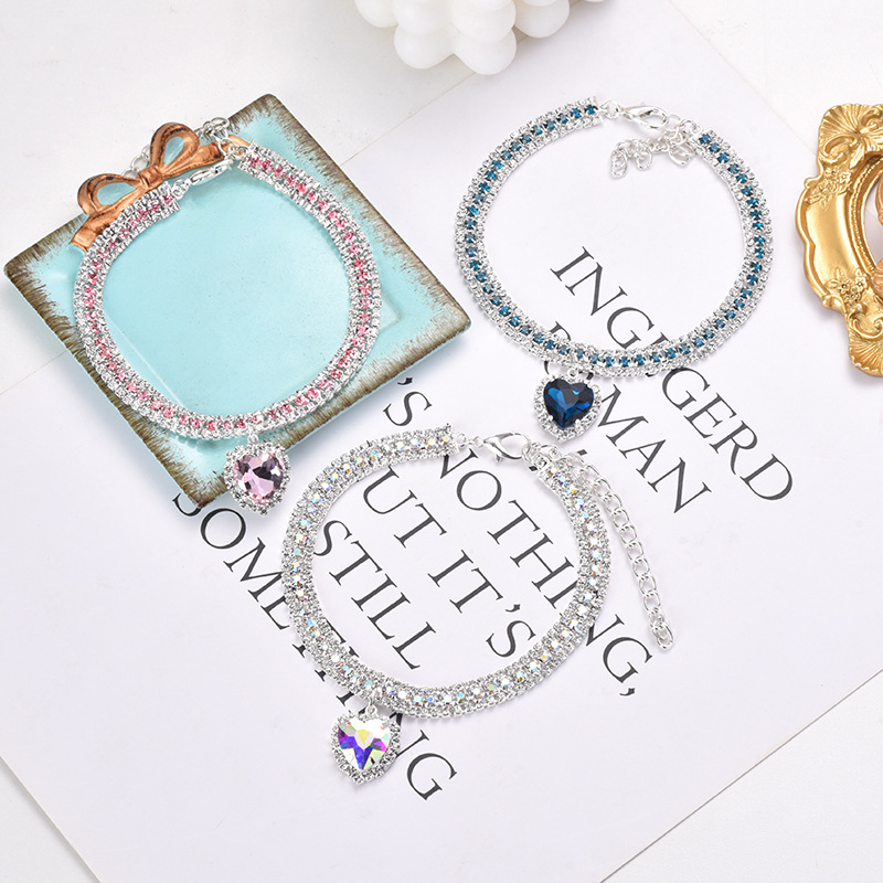 Luxury Cat | Luxury Crystal Cat Collar Heart Gemstone Pendant Reflective Bowlift