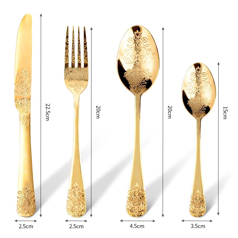 Luxury Cutlery Sets Silverware Kit Vintage Carved Tableware Set | Bowlift