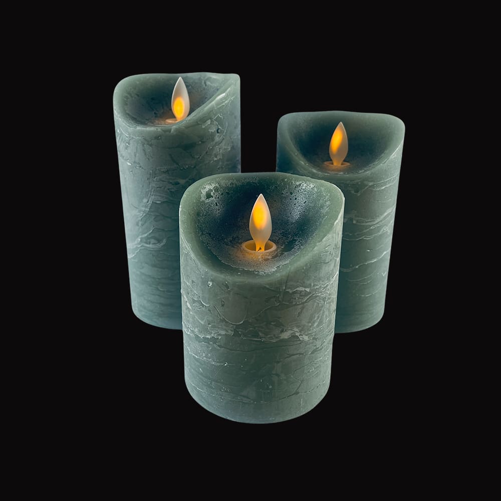 LED Candle - rustic - 3 pieces - 10/12.5/15 cm - with 3D flame - (various colors) | Bowlift