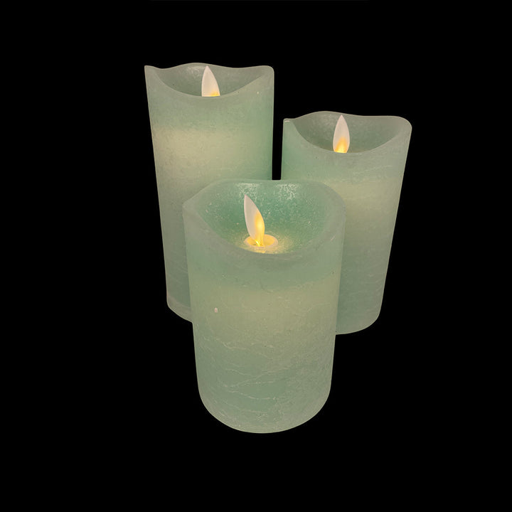 LED Candle - rustic - 3 pieces - 10/12.5/15 cm - with 3D flame - (various colors) | Bowlift