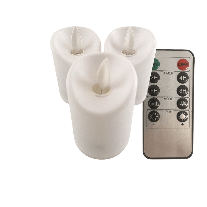 LED light white in plastic - with movable flame and remote control (3 pieces) | Bowlift