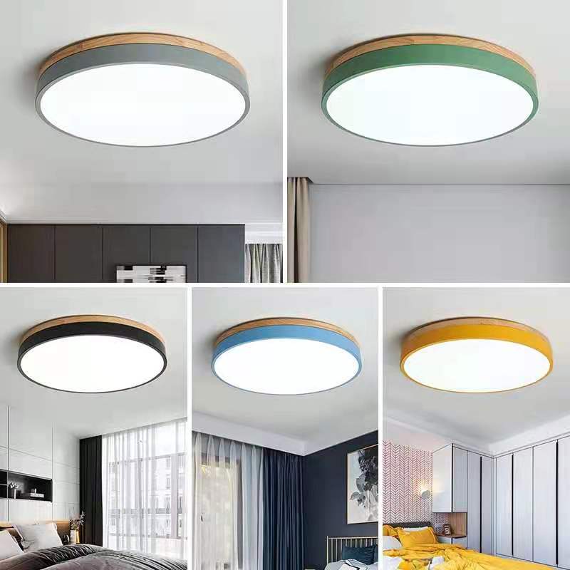 BowLift | Wooden Round Shape Flush Ceiling Light | LED. Solid Wood & Iron for Living Room. Dining Room & Hallway