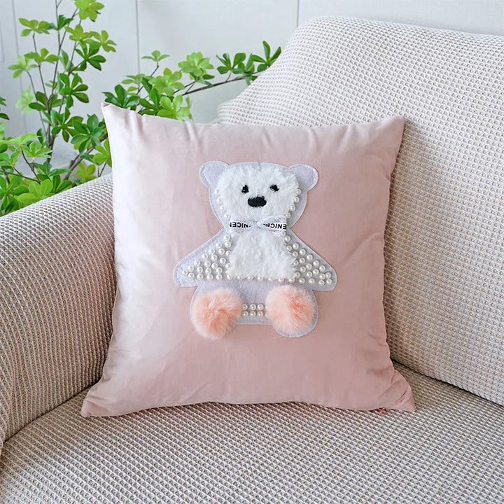 BowLift | VelourVista Cushion Cover - Cute Pink Rabbit Pillow for an Enchanting Interior
