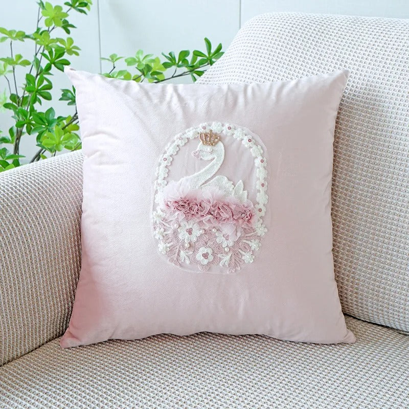 BowLift | VelourVista Cushion Cover - Cute Pink Rabbit Pillow for an Enchanting Interior