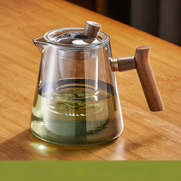 Glass tea cup with wooden handle - Heat resistant & with tea strainer | Ideal for home | Bowlift