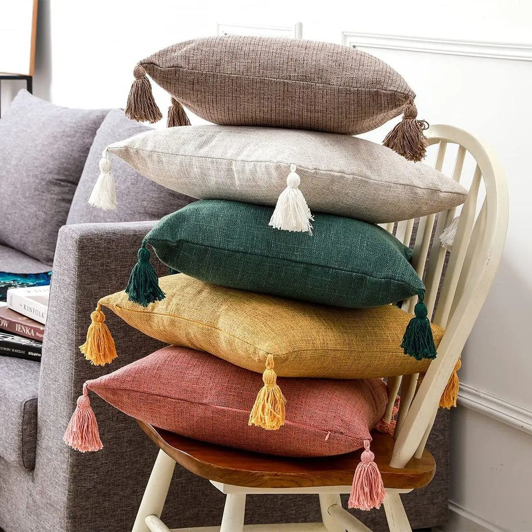 BowLift | ImperialRest Cushion Cover - Elegant Linen Cushion Cover with Playful Tassels for Any Space