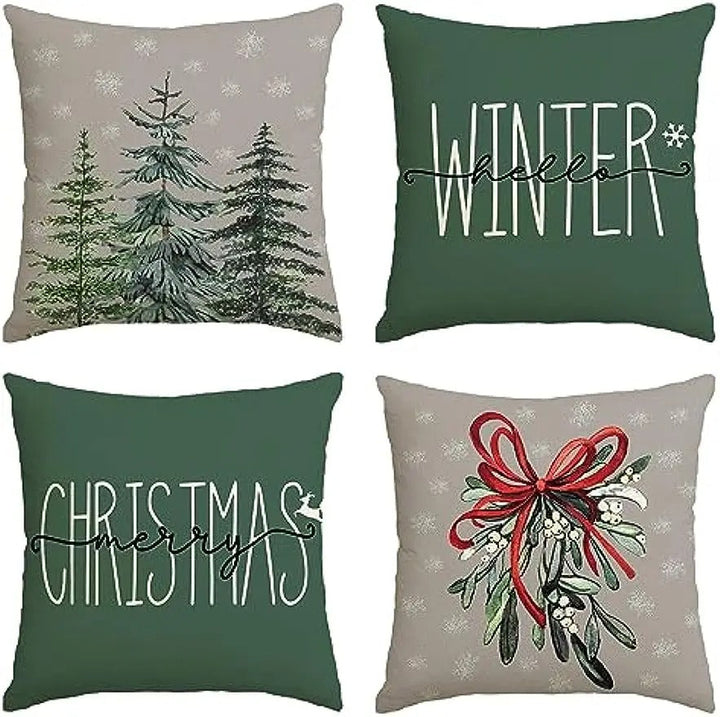 BowLift | MerryCushion – Green Cushion Cover with Festive Christmas Print 45x45 cm