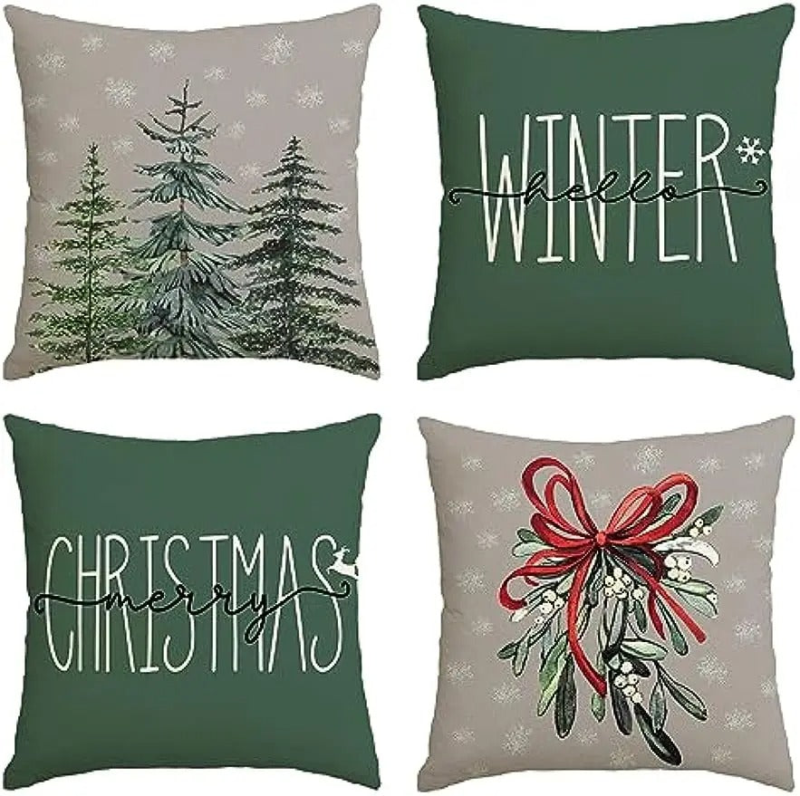BowLift | Christmas Cushion Cover - Festive Cushion Cover with Christmas Tree and Winter Theme - Green 45x45 cm