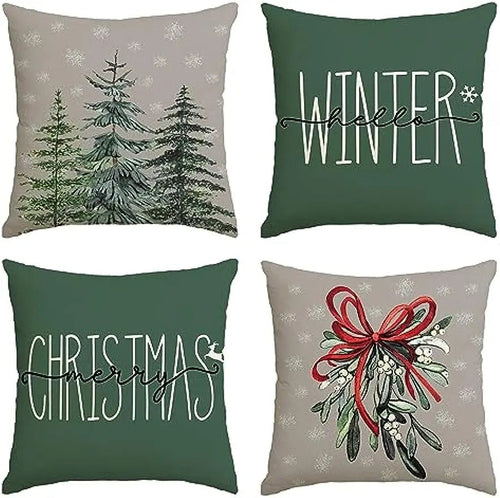 BowLift | Christmas Cushion Cover - Festive Cushion Cover with Christmas Tree and Winter Theme - Green 45x45 cm