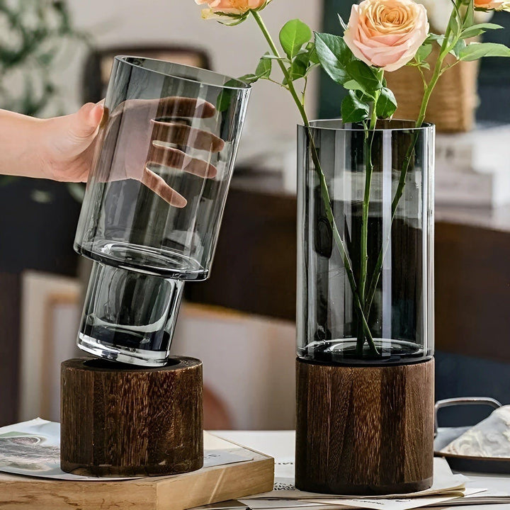 HydroGlass Vase - European Wood-Transparent Glass Vase | Bowlift