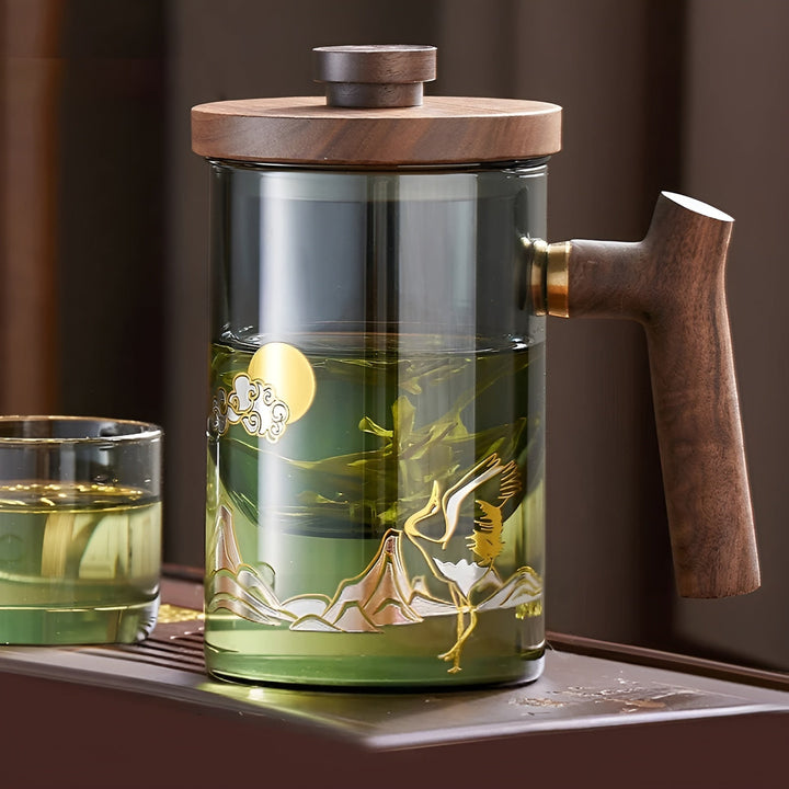 Glass tea cup with wooden handle - Heat resistant & with tea strainer | Ideal for home | Bowlift