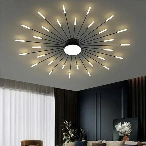 BowLift | Modern Industrial Ceiling Lamp Sputnik Fireworks | Black & Gold Finish. LED Lighting for Living Room. Dining Room & Bedroom Decor