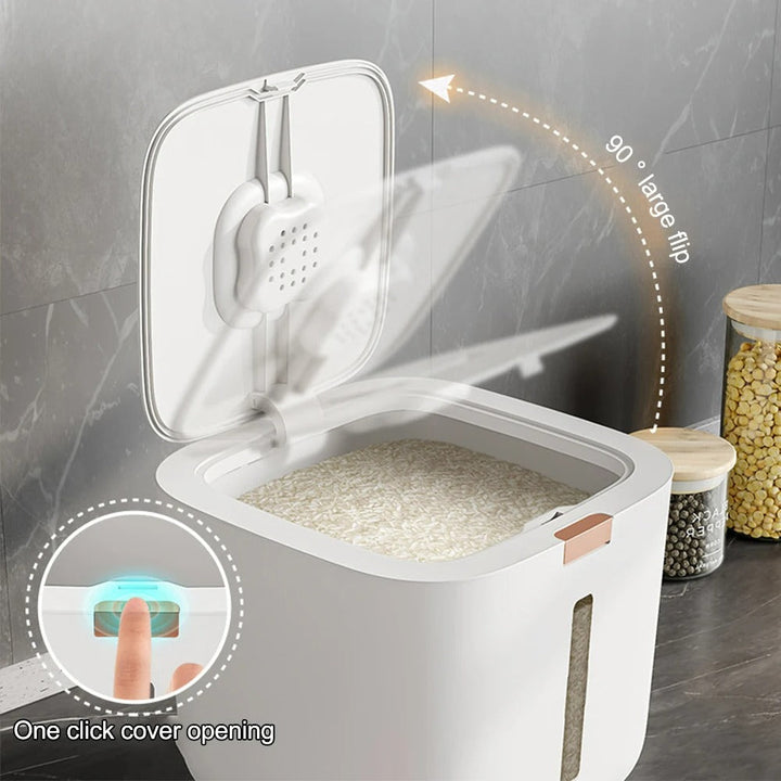 StockClick – Airtight dispenser box with measuring cup for rice and grains (5 or 10 kg) | Bowlift
