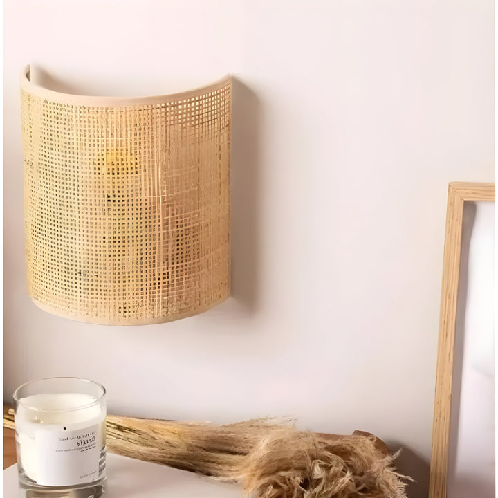 Contemporary Rattan Woven Wall Lamp - WeaveGlow | Bowlift