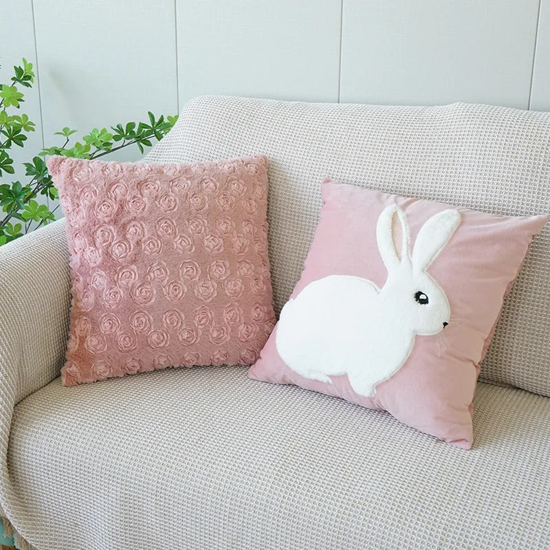 BowLift | VelourVista Cushion Cover - Cute Pink Rabbit Pillow for an Enchanting Interior
