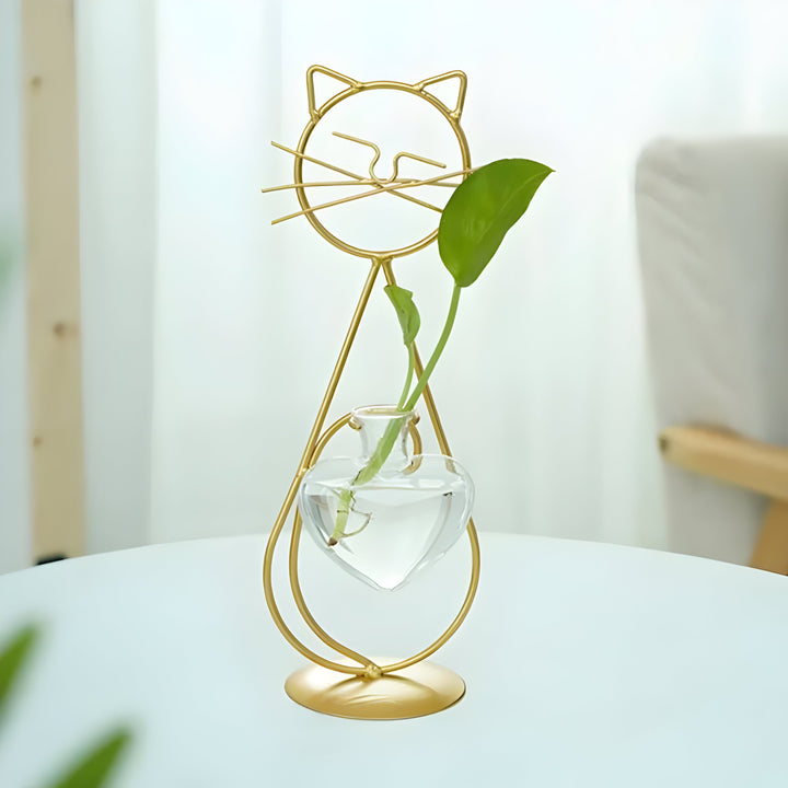 AquaPurr Vase - Hydroponic Glass Heart Vase with Cat-Shaped Holder | Bowlift