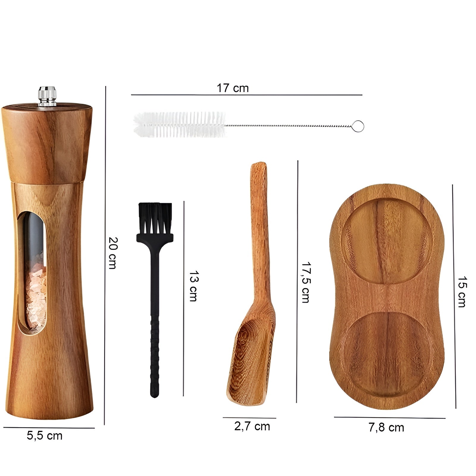 BowLift | SpiceCraft Manual Salt and Pepper Mill Set – Wooden Design with Acrylic Window Adjustable Grind Levels