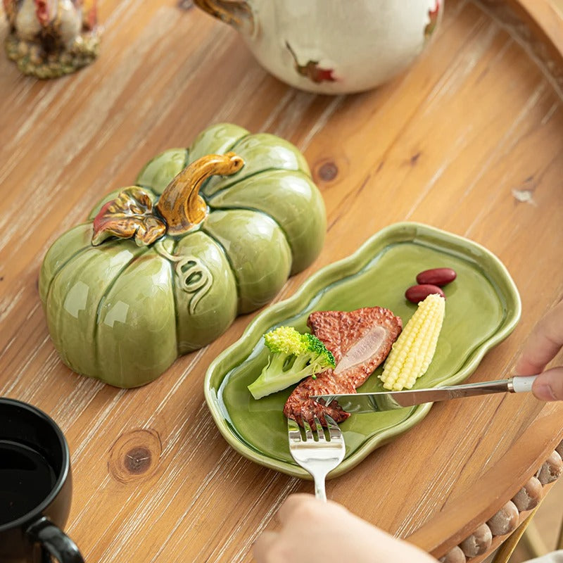 BowLift | Pumpkin-Shaped Ceramic Plate | Rustic Fall Tableware | Durable & Dishwasher Safe | PumpkinWare