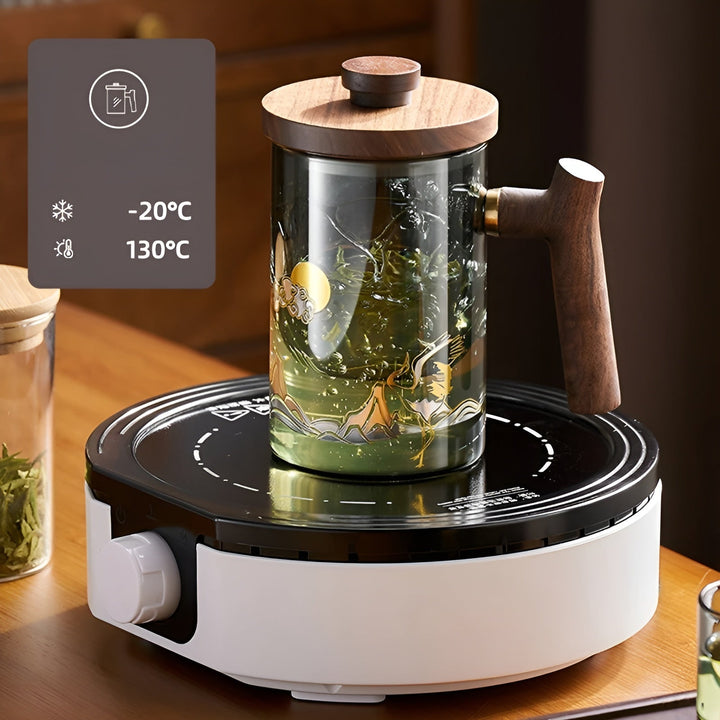 Glass tea cup with wooden handle - Heat resistant & with tea strainer | Ideal for home | Bowlift