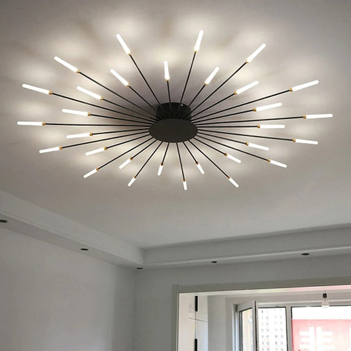 BowLift | Modern Industrial Ceiling Lamp Sputnik Fireworks | Black & Gold Finish. LED Lighting for Living Room. Dining Room & Bedroom Decor