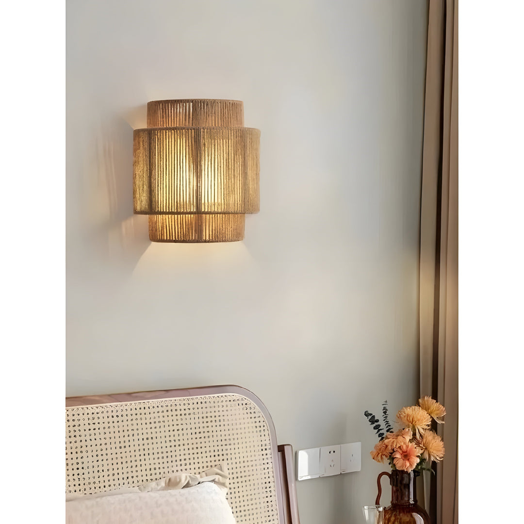 Contemporary Rattan Woven Wall Lamp - WeaveGlow | Bowlift