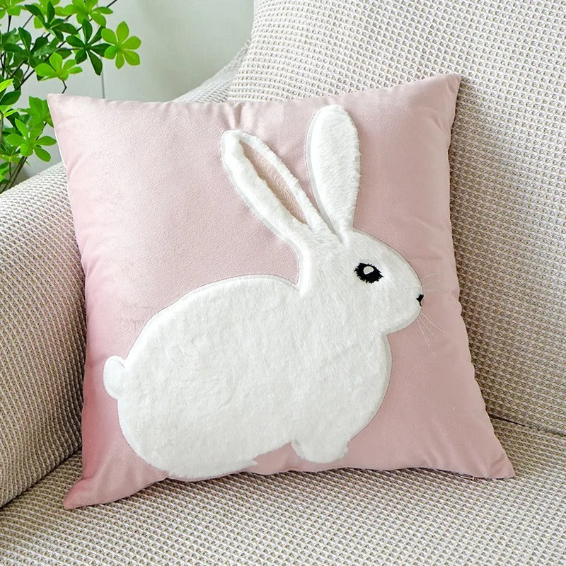 BowLift | VelourVista Cushion Cover - Cute Pink Rabbit Pillow for an Enchanting Interior