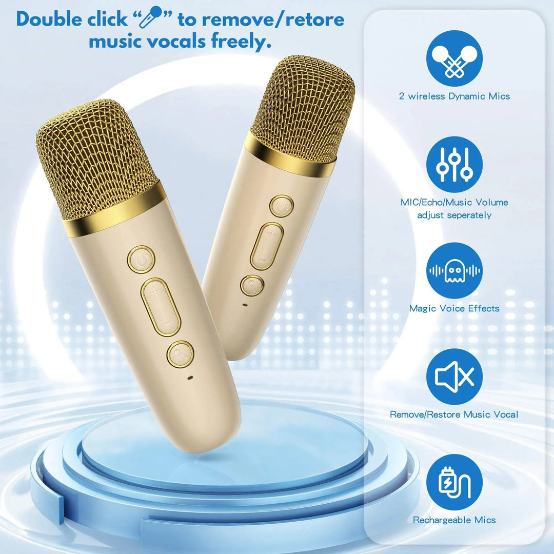 BowLift | Mini Karaoke Machine with Wireless Microphones – Portable Bluetooth Speaker for Kids