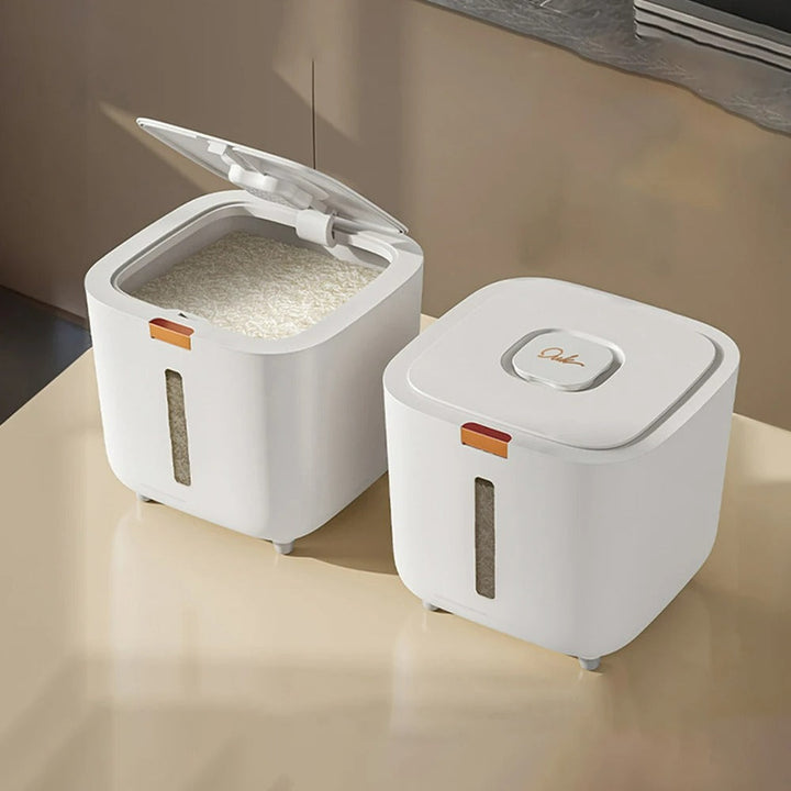 VoorraadKlik – Airtight dispenser box with measuring cup for rice and grains (5 or 10 kg) | Bowlift