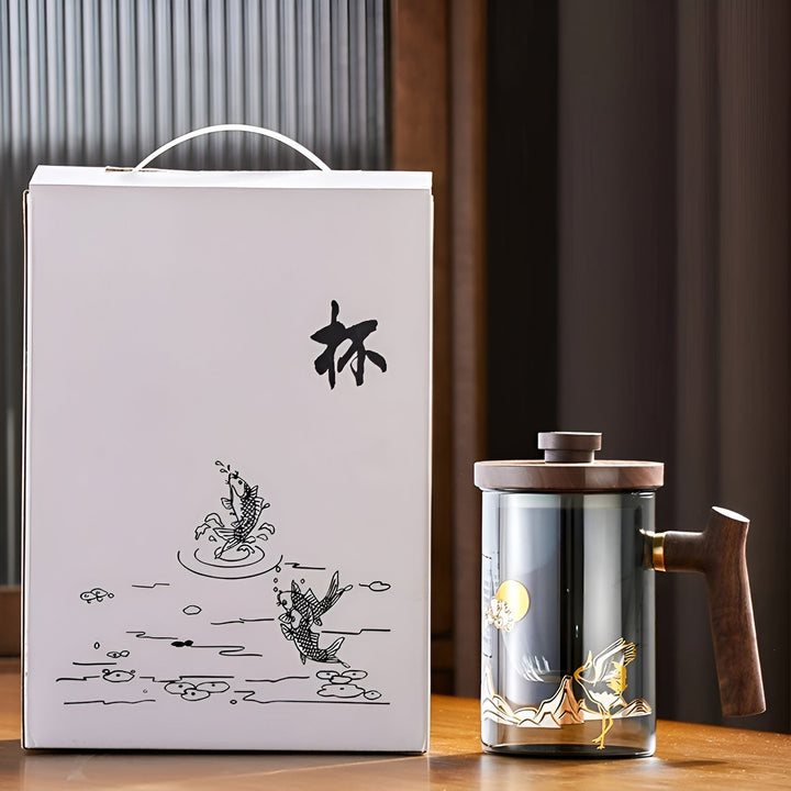Glass tea cup with wooden handle - Heat resistant & with tea strainer | Ideal for home | Bowlift