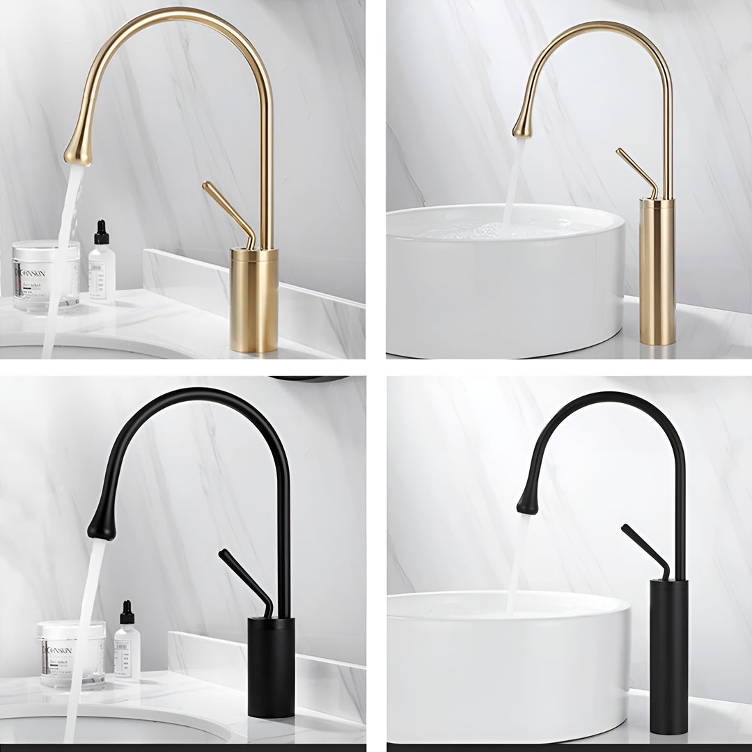 Washbasin tap in brushed look – countertop tap, hot-cold mixer, brass fitting for the living area | Bowlift
