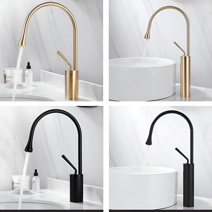 Washbasin tap in brushed look – countertop tap, hot-cold mixer, brass fitting for the living area | Bowlift