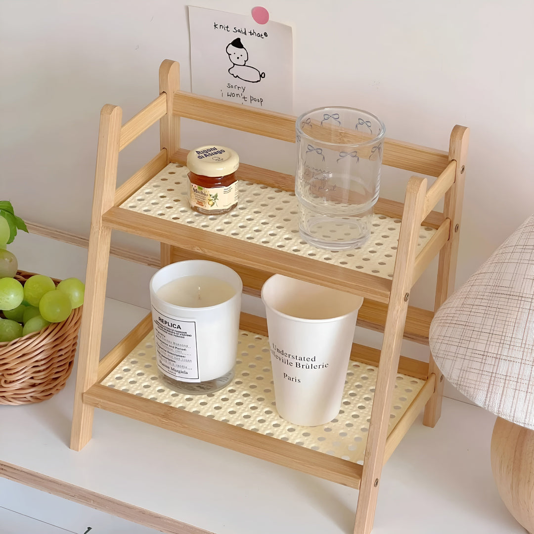 Bamboo imitation kitchen shelf – 2-tier organizer for cups & accessories | Bowlift