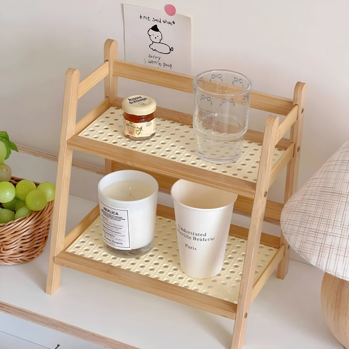 Bamboo imitation kitchen shelf – 2-tier organizer for cups & accessories | Bowlift