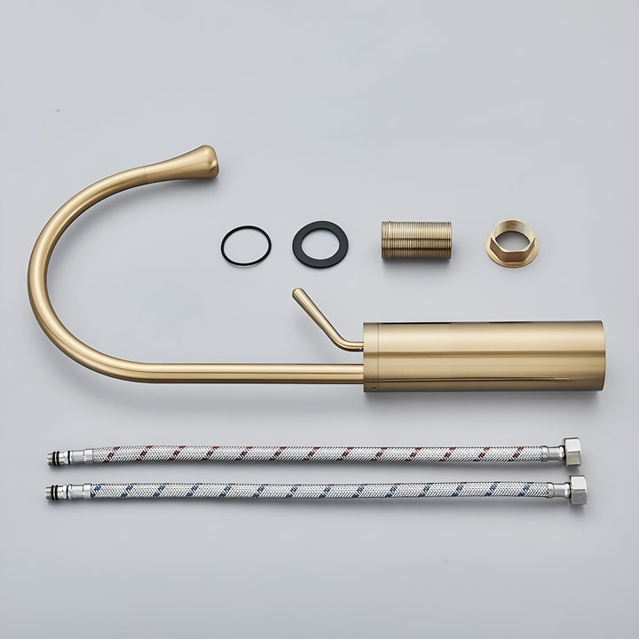 Washbasin tap in brushed look – countertop tap, hot-cold mixer, brass fitting for the living area | Bowlift
